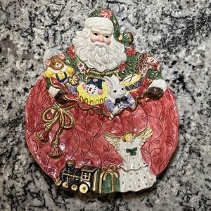 Fitz and Floyd 1995 Sants Toy Bag Christmas Cookie 9” Plate